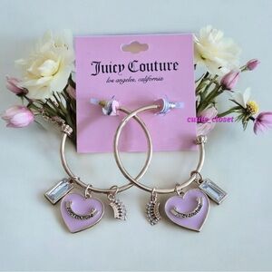 NWT 🍒 Juicy Couture Gold and Pink Heart Charm Hoop Earrings